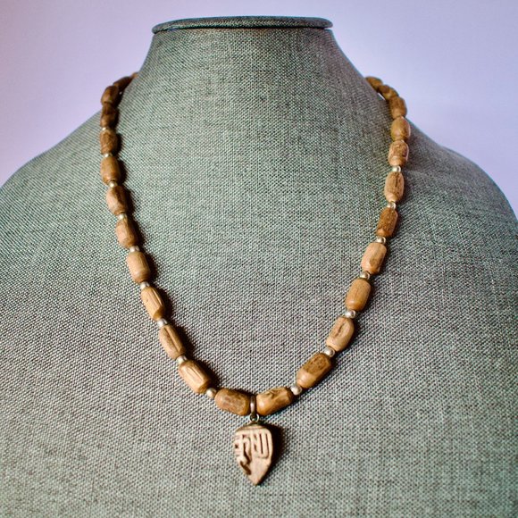 23  1/4" Natural Tulasi Beads with Carved Mantra $35 - Picture 1 of 8